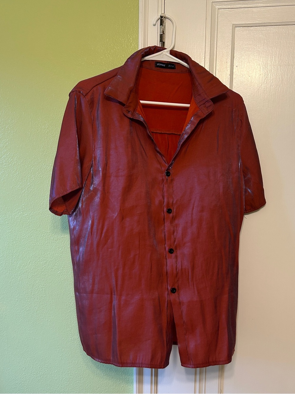 ROMWE Red Short Sleeve Button-Down Shirt